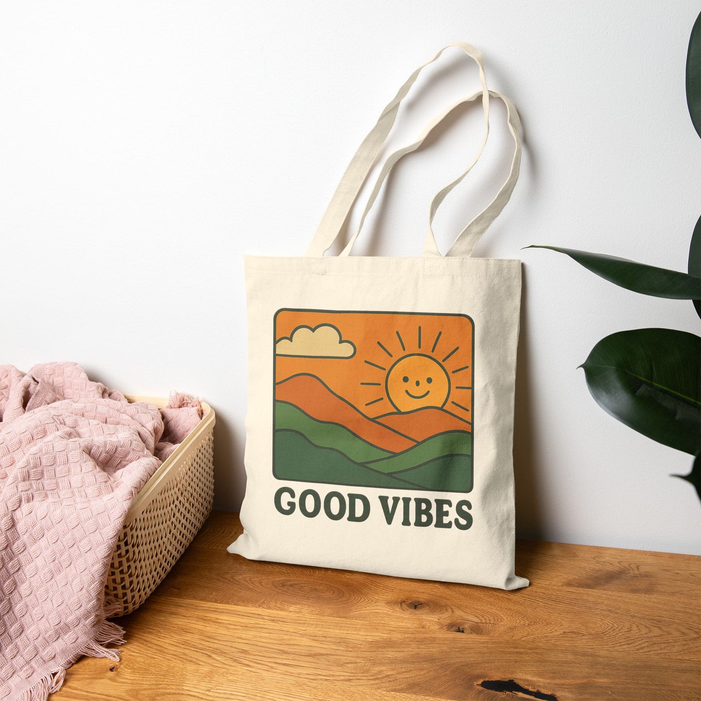 Good Vibes Tote Bag β Eco-Friendly Canvas Bag with Retro Sunshine Design | Reusable Shopping & Everyday Carry Bag