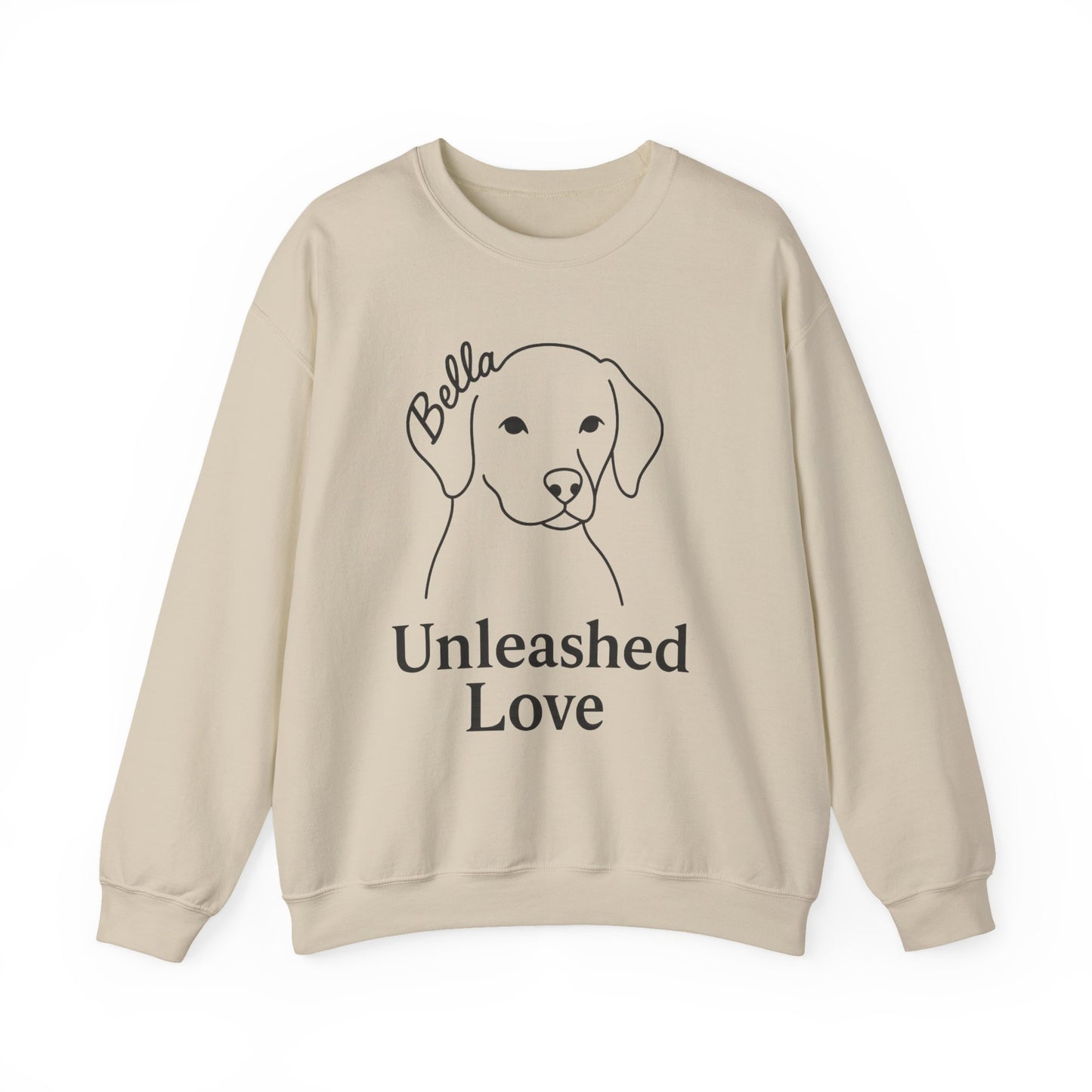 Custom Dog Name Sweatshirt – “Unleashed Love” Pet Lover Crewneck | Personalized Dog Owner Gift, Cute Minimalist Dog Line Art Pullover