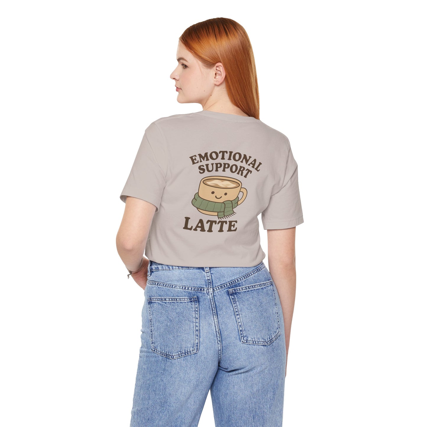 Emotional Support Latte Unisex T-Shirt – Bella + Canvas Coffee Lover Tee, Cozy Aesthetic Fall Shirt, Small Front + Big Back Design