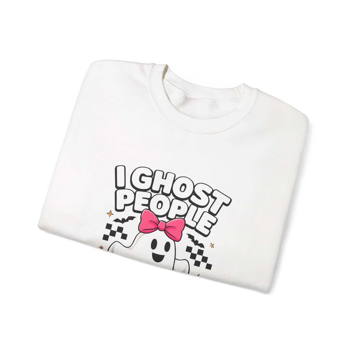 "I Ghost People All Year Round" Funny Halloween Sweatshirt β Cute Spooky Ghost Crewneck for Women β Cozy Fall Graphic Pullover