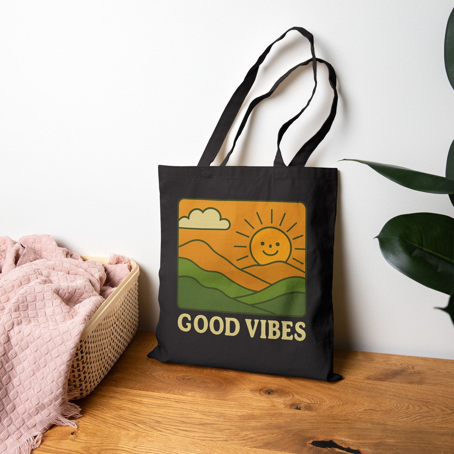Good Vibes Tote Bag β Eco-Friendly Canvas Bag with Retro Sunshine Design | Reusable Shopping & Everyday Carry Bag