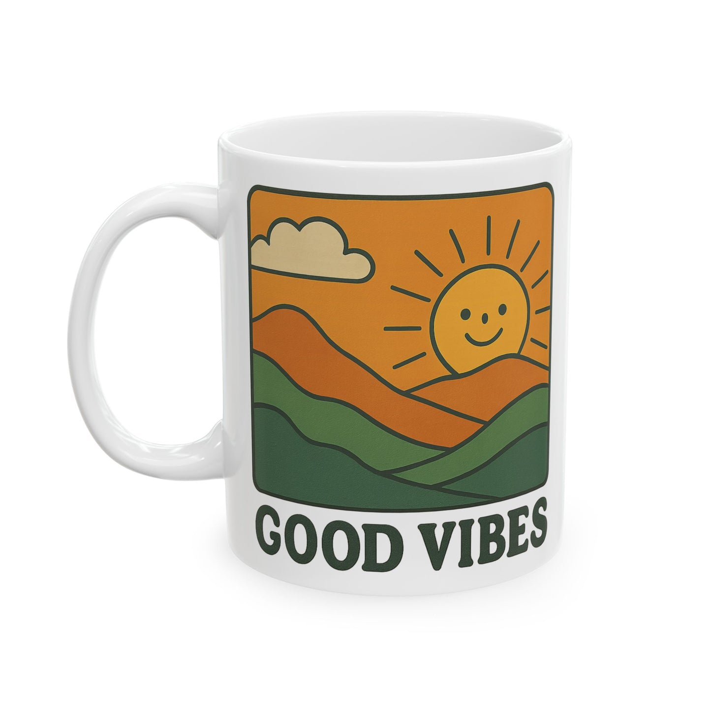 Good Vibes Coffee Mug – 11oz & 15oz Ceramic Cup with Retro Sunshine Design for Positive Morning Energy