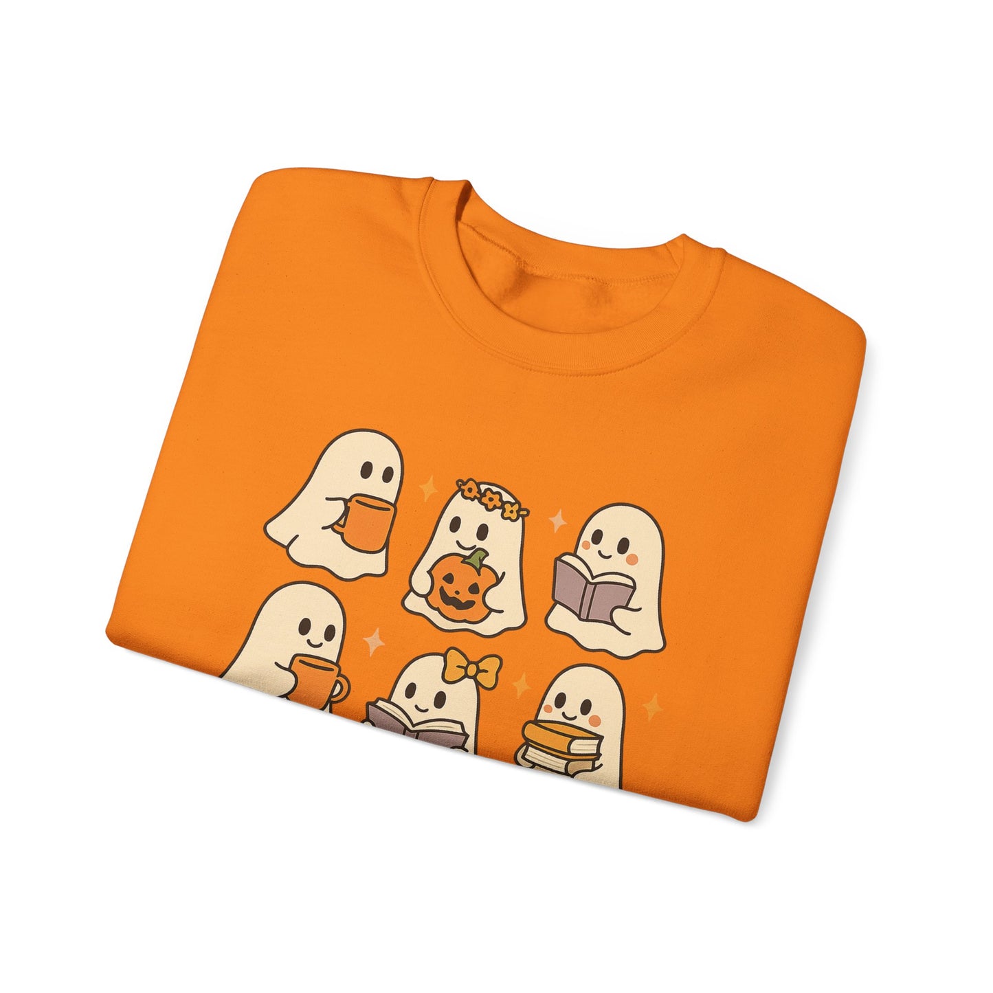 Cute Ghost Unisex Sweatshirt – Cozy Fall & Halloween Crewneck for Book Lovers, Coffee Drinkers & Pumpkin Season