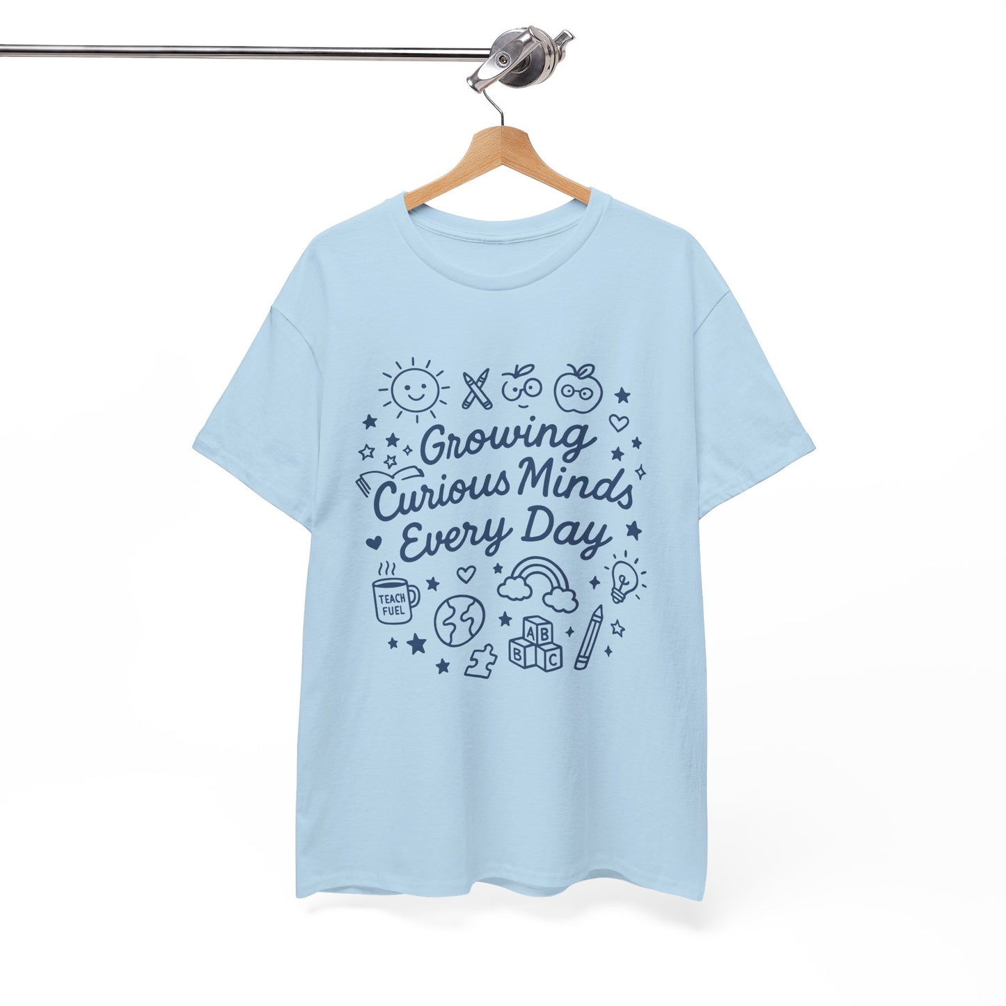 “Growing Curious Minds Every Day – Teacher Graphic Tee for Classroom, Back to School, Preschool, Kindergarten”