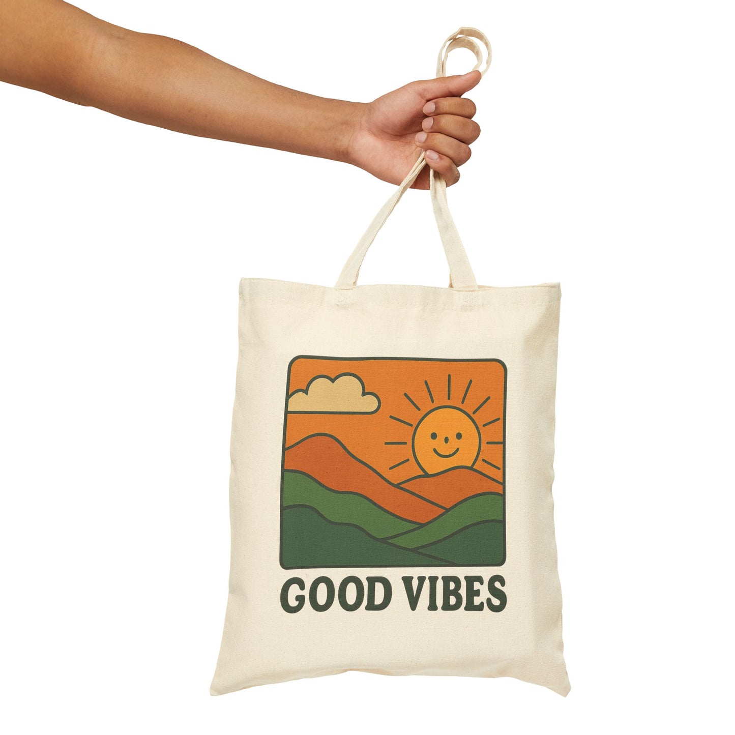 Good Vibes Tote Bag β Eco-Friendly Canvas Bag with Retro Sunshine Design | Reusable Shopping & Everyday Carry Bag