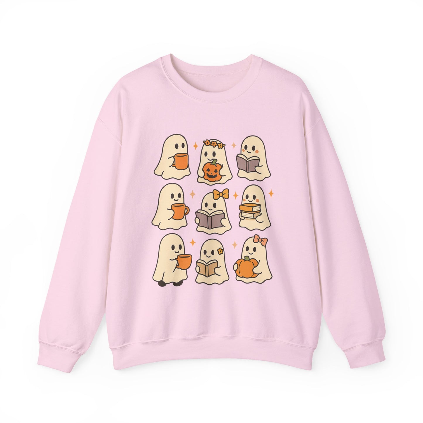 Cute Ghost Unisex Sweatshirt – Cozy Fall & Halloween Crewneck for Book Lovers, Coffee Drinkers & Pumpkin Season