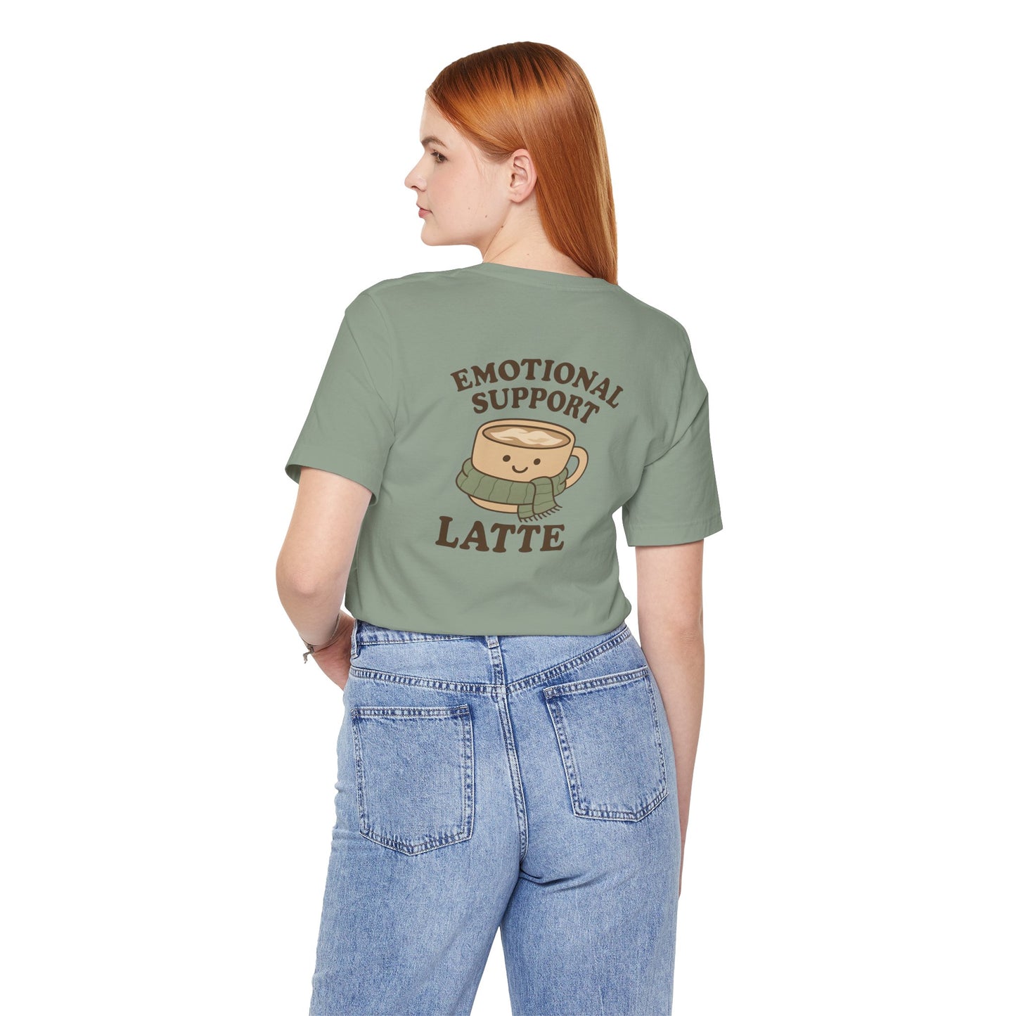 Emotional Support Latte Unisex T-Shirt – Bella + Canvas Coffee Lover Tee, Cozy Aesthetic Fall Shirt, Small Front + Big Back Design
