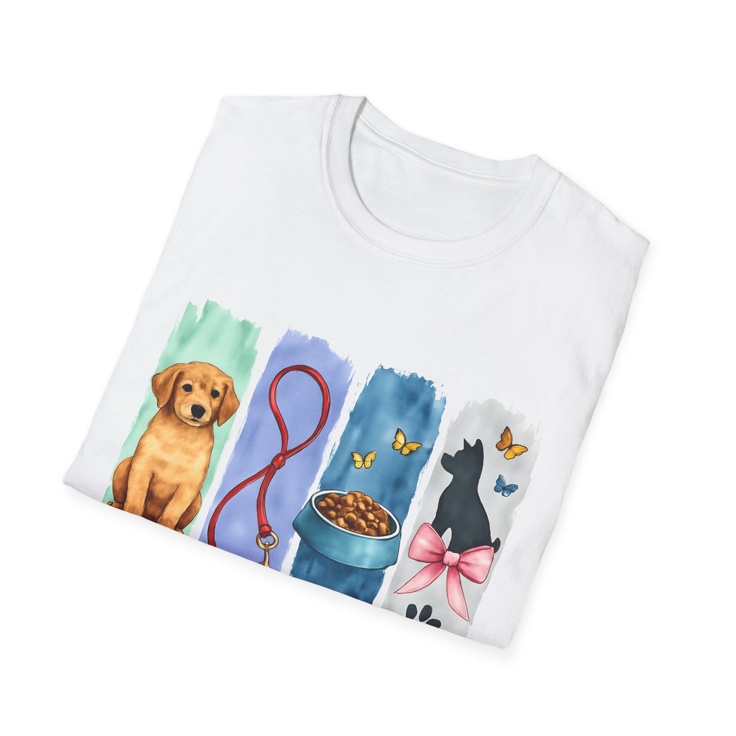 "Dog Mom T-Shirt β Cute Puppy Pet Lover Tee with Leash, Bowl & Bow Silhouette | Gift for Dog Lovers & Fur Moms"