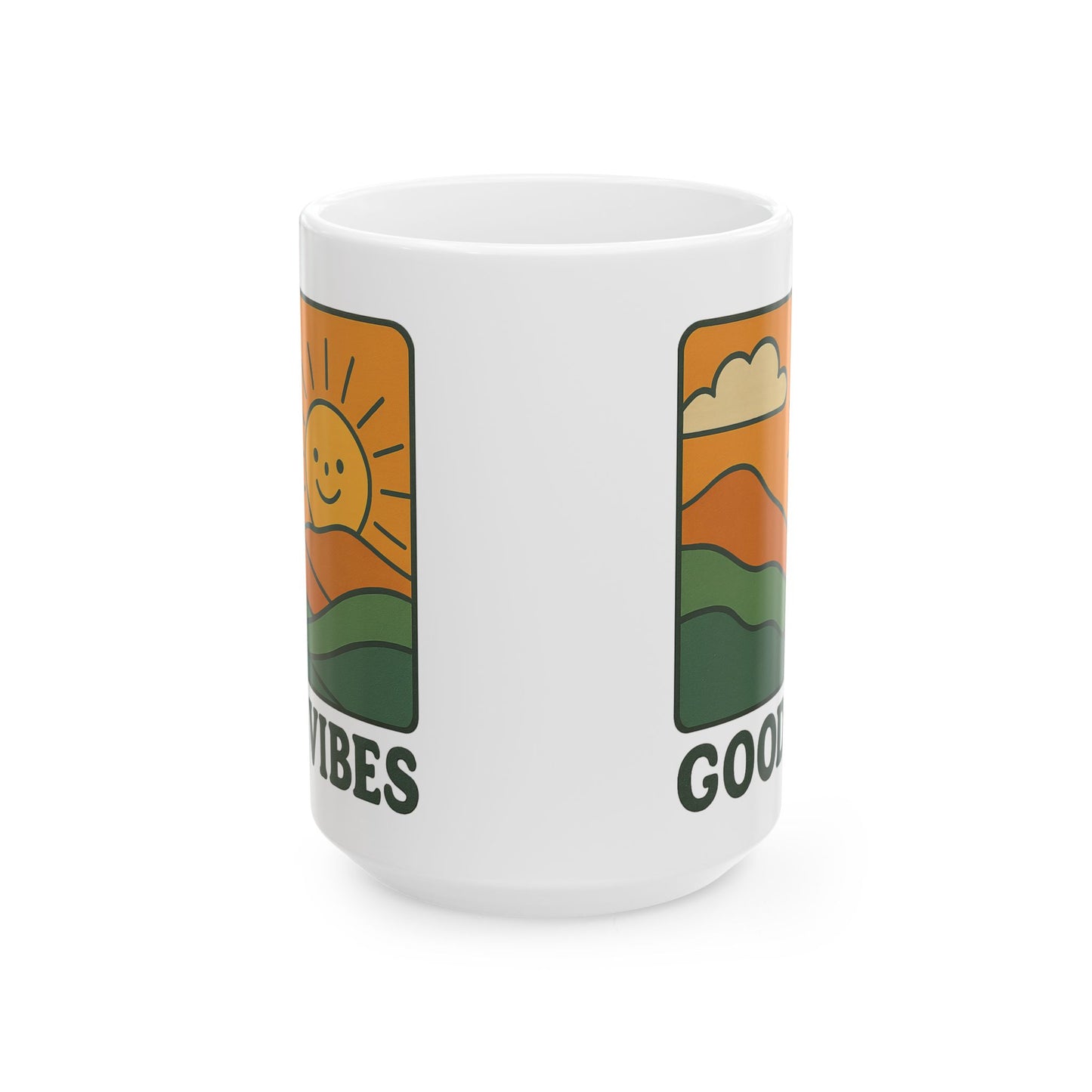 Good Vibes Coffee Mug – 11oz & 15oz Ceramic Cup with Retro Sunshine Design for Positive Morning Energy