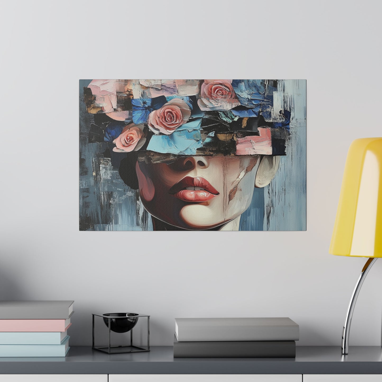 Abstract Floral Beauty: Modern Woman with Rose-Covered Eyes - Bold Wall Art Canvas