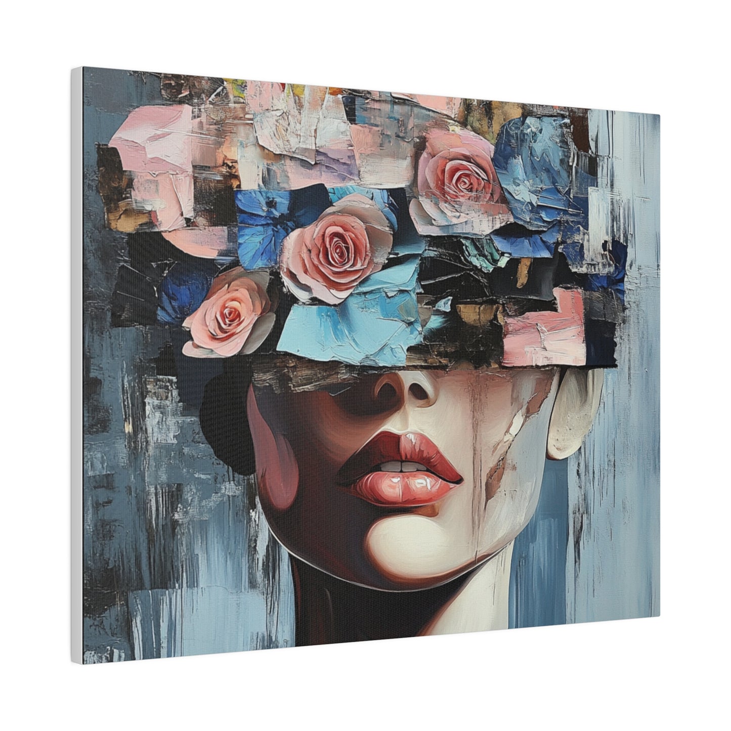 Abstract Floral Beauty: Modern Woman with Rose-Covered Eyes - Bold Wall Art Canvas