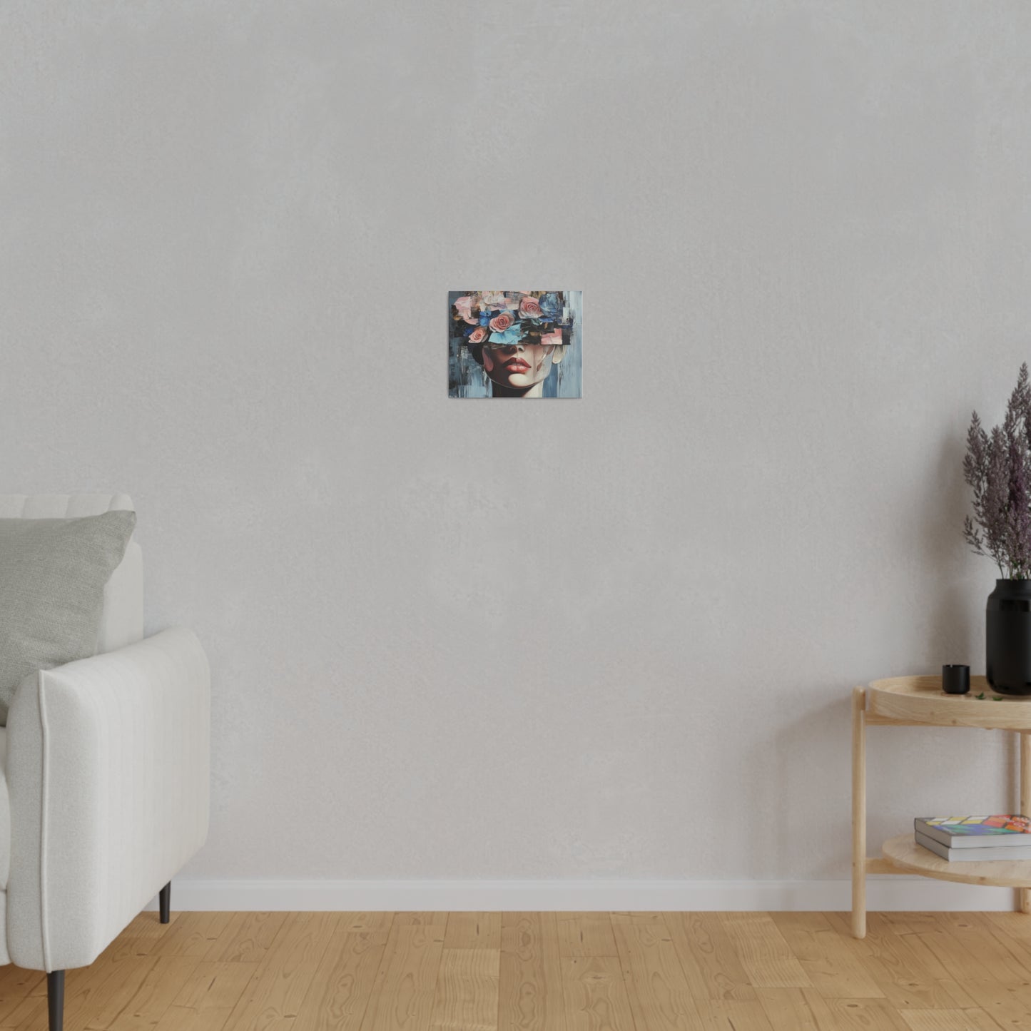 Abstract Floral Beauty: Modern Woman with Rose-Covered Eyes - Bold Wall Art Canvas