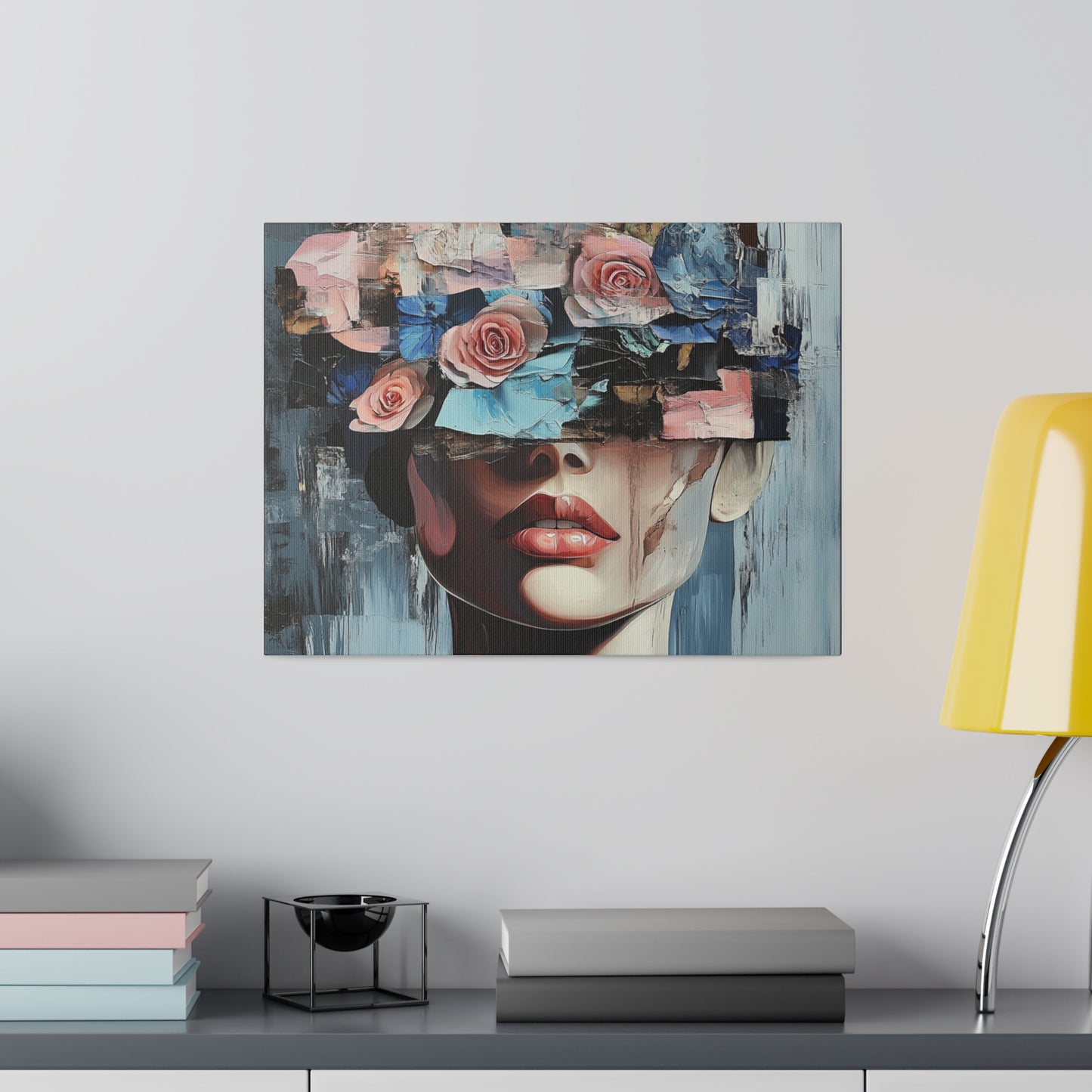 Abstract Floral Beauty: Modern Woman with Rose-Covered Eyes - Bold Wall Art Canvas