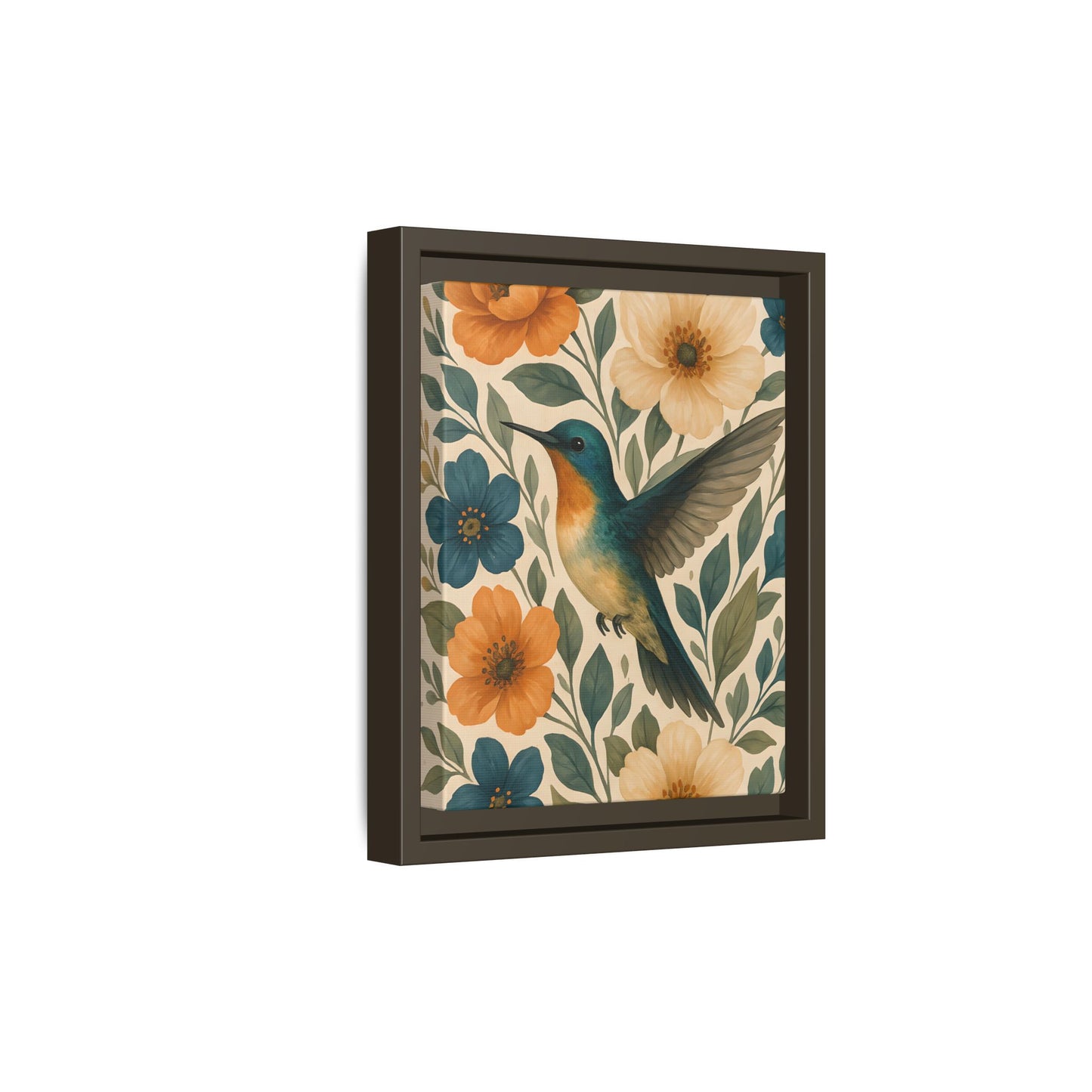 Hummingbird Botanical Wall Art – Vintage Floral Print in Teal & Terracotta