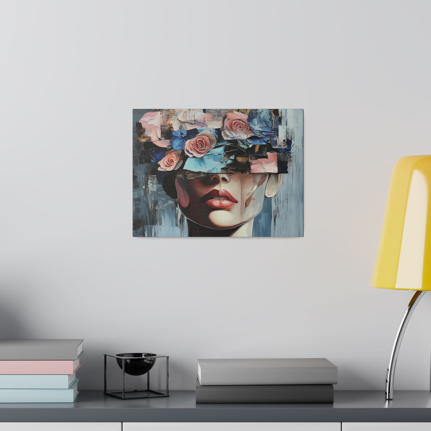Abstract Floral Beauty: Modern Woman with Rose-Covered Eyes - Bold Wall Art Canvas