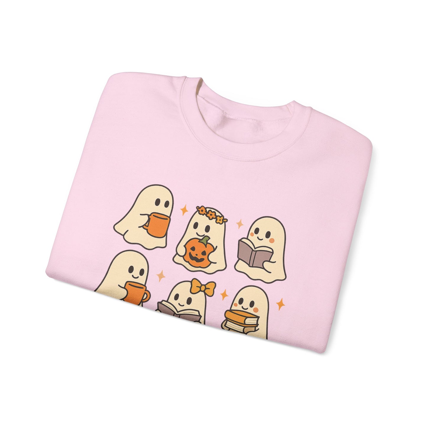 Cute Ghost Unisex Sweatshirt – Cozy Fall & Halloween Crewneck for Book Lovers, Coffee Drinkers & Pumpkin Season
