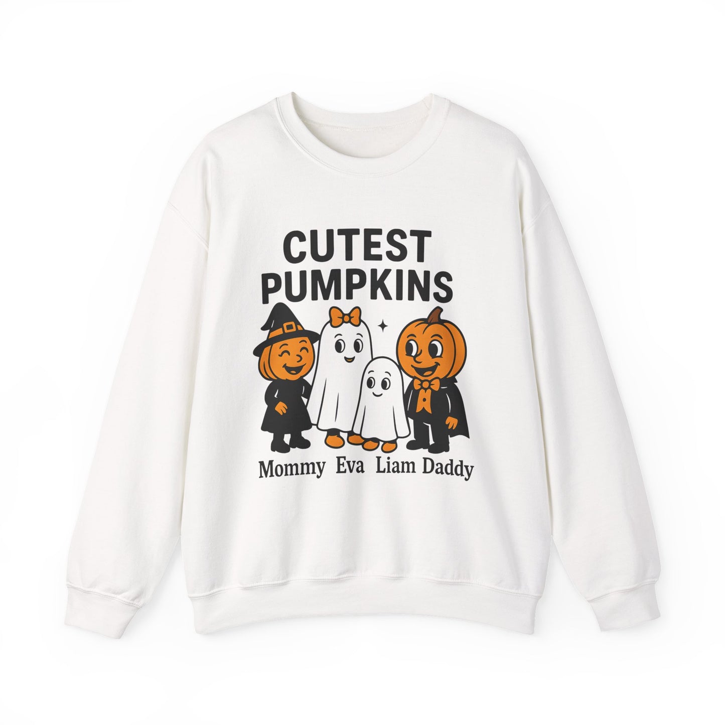 Cutest Pumpkins Halloween Family Sweatshirt, Personalized Matching Fall Ghost Pumpkin Shirts, Mommy Daddy Kids Halloween Outfit