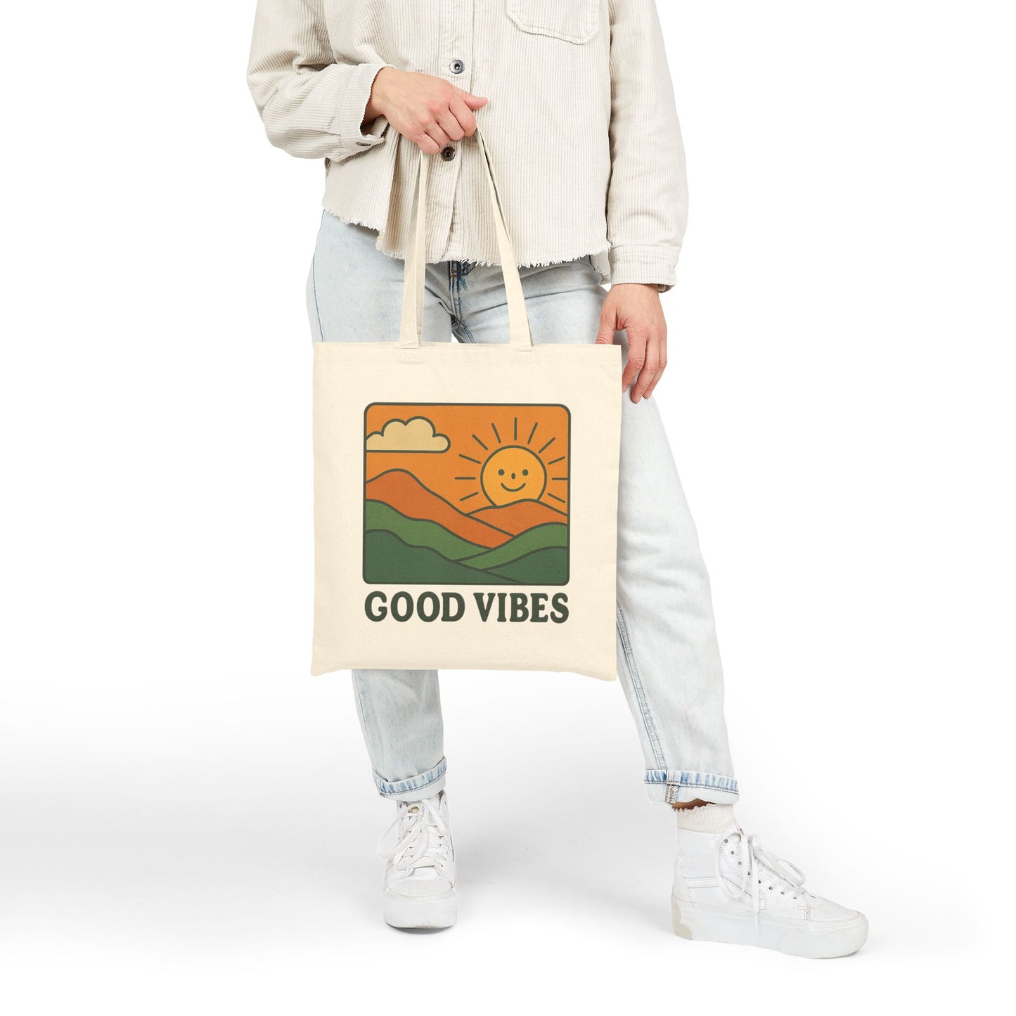 Good Vibes Tote Bag β Eco-Friendly Canvas Bag with Retro Sunshine Design | Reusable Shopping & Everyday Carry Bag