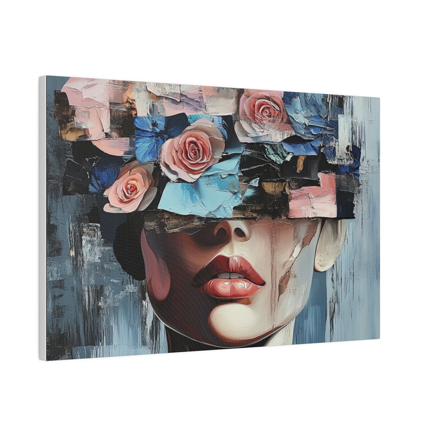 Abstract Floral Beauty: Modern Woman with Rose-Covered Eyes - Bold Wall Art Canvas