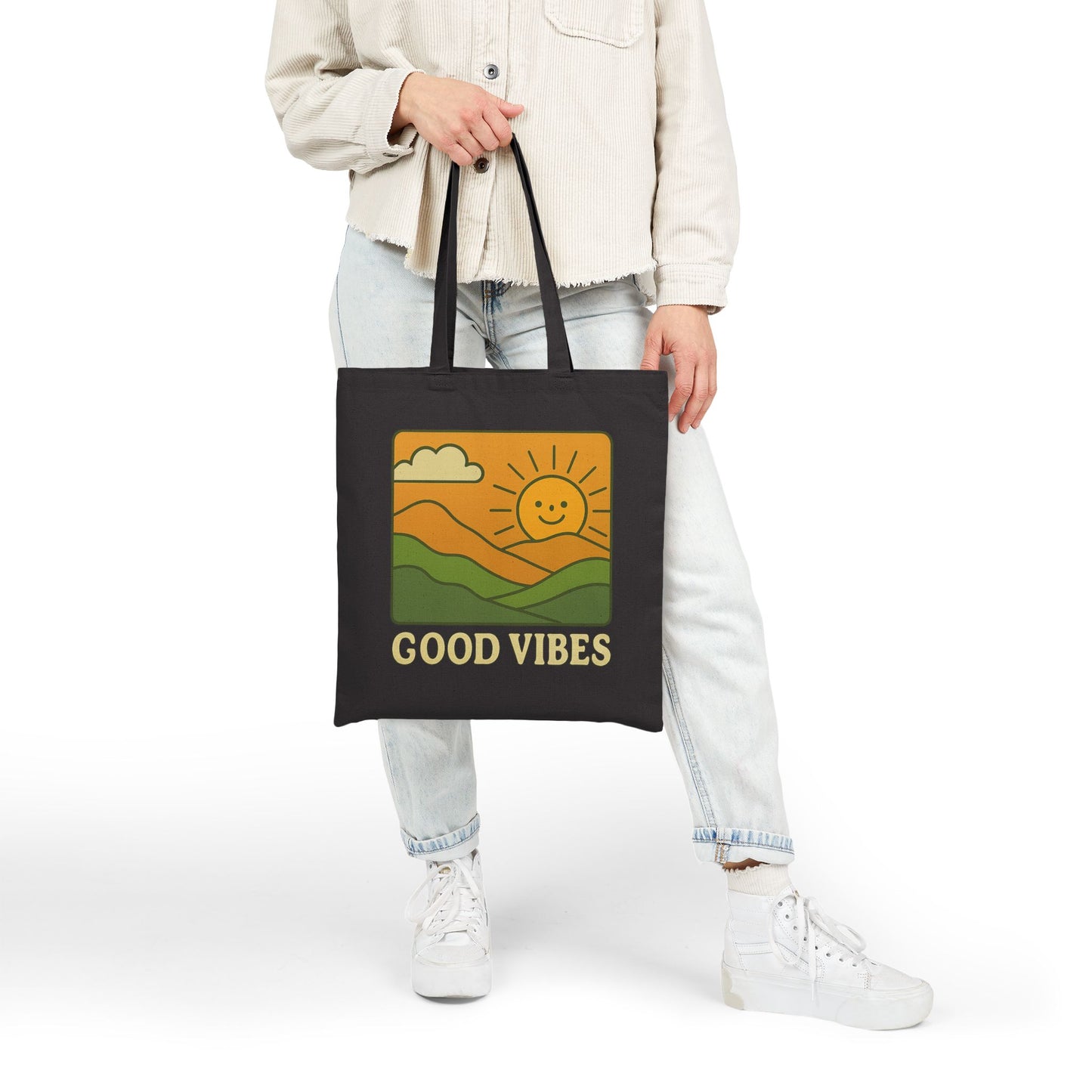 Good Vibes Tote Bag β Eco-Friendly Canvas Bag with Retro Sunshine Design | Reusable Shopping & Everyday Carry Bag