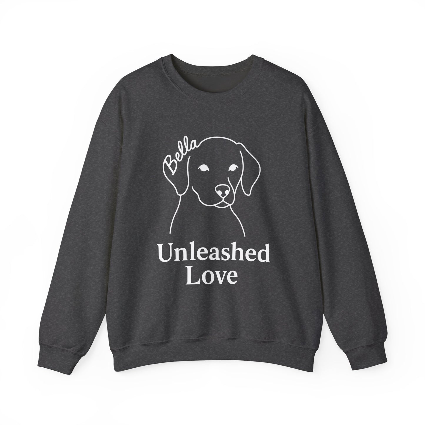 Custom Dog Name Sweatshirt – “Unleashed Love” Pet Lover Crewneck | Personalized Dog Owner Gift, Cute Minimalist Dog Line Art Pullover