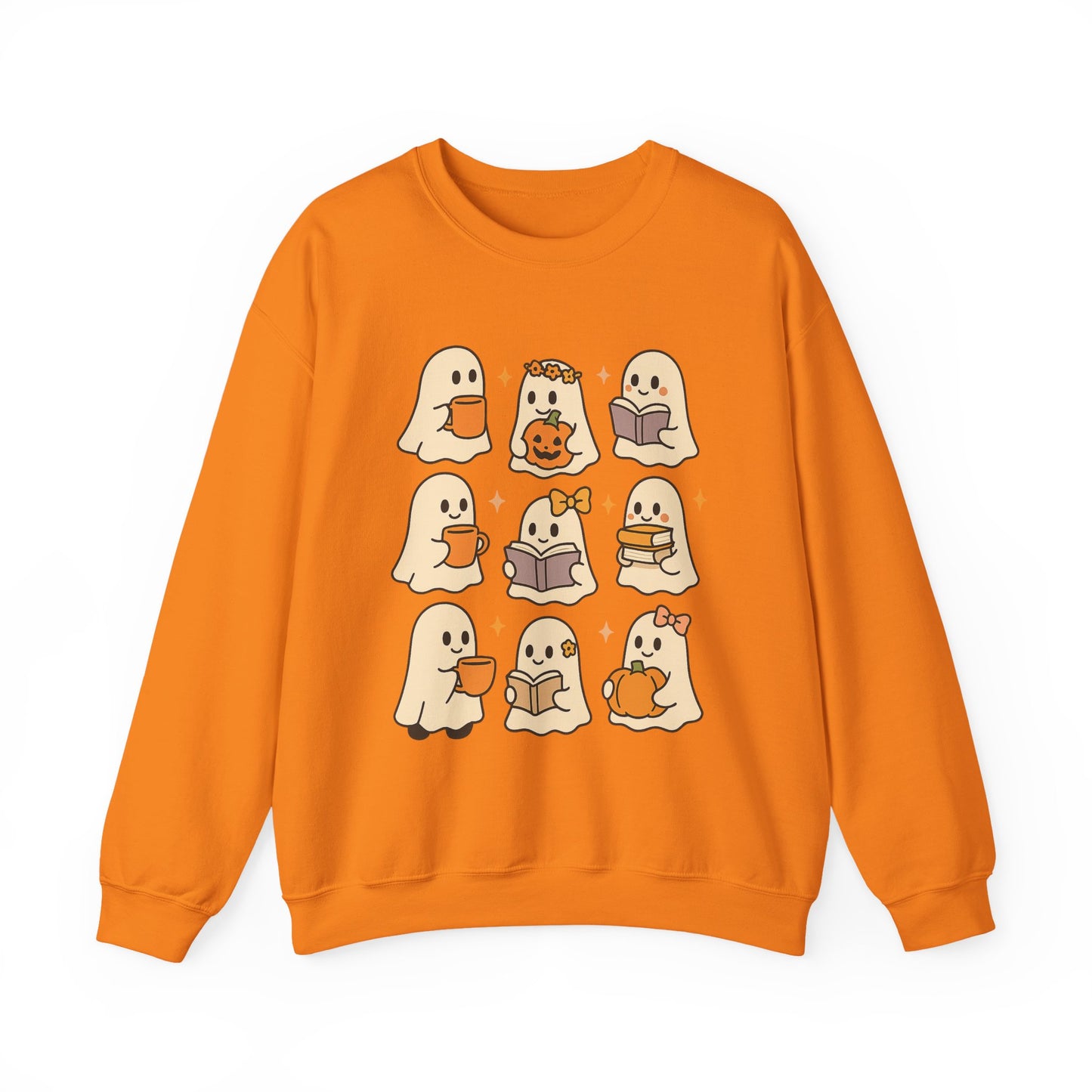 Cute Ghost Unisex Sweatshirt – Cozy Fall & Halloween Crewneck for Book Lovers, Coffee Drinkers & Pumpkin Season