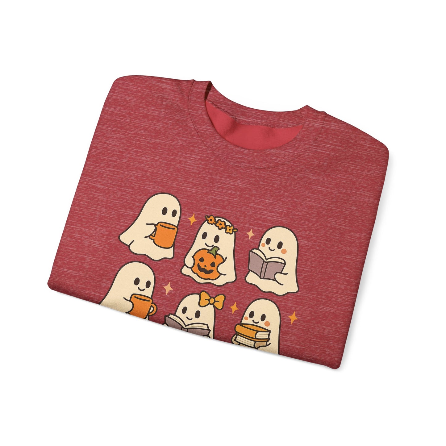 Cute Ghost Unisex Sweatshirt – Cozy Fall & Halloween Crewneck for Book Lovers, Coffee Drinkers & Pumpkin Season