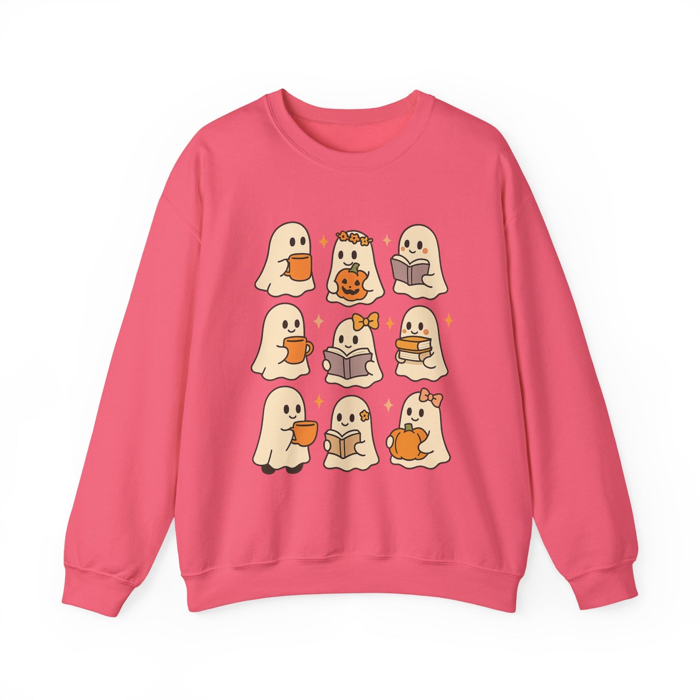 Cute Ghost Unisex Sweatshirt – Cozy Fall & Halloween Crewneck for Book Lovers, Coffee Drinkers & Pumpkin Season