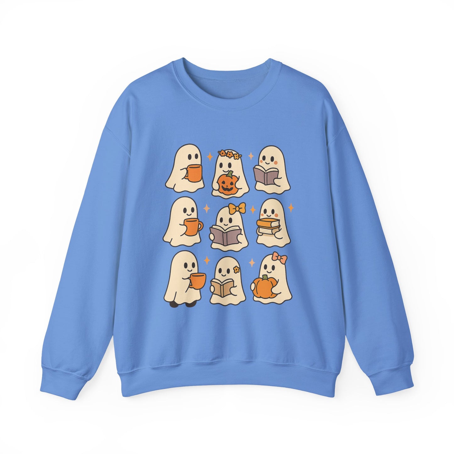 Cute Ghost Unisex Sweatshirt – Cozy Fall & Halloween Crewneck for Book Lovers, Coffee Drinkers & Pumpkin Season