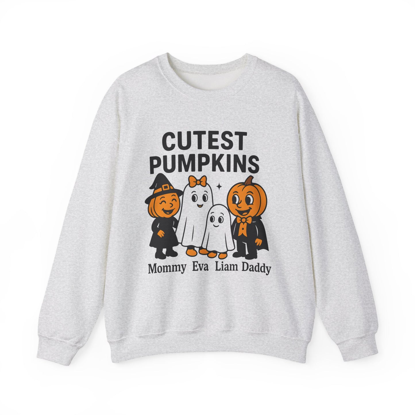 Cutest Pumpkins Halloween Family Sweatshirt, Personalized Matching Fall Ghost Pumpkin Shirts, Mommy Daddy Kids Halloween Outfit