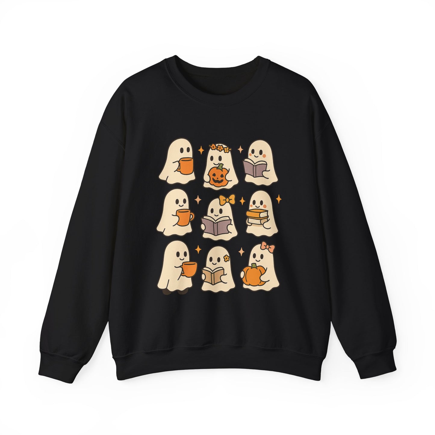 Cute Ghost Unisex Sweatshirt – Cozy Fall & Halloween Crewneck for Book Lovers, Coffee Drinkers & Pumpkin Season