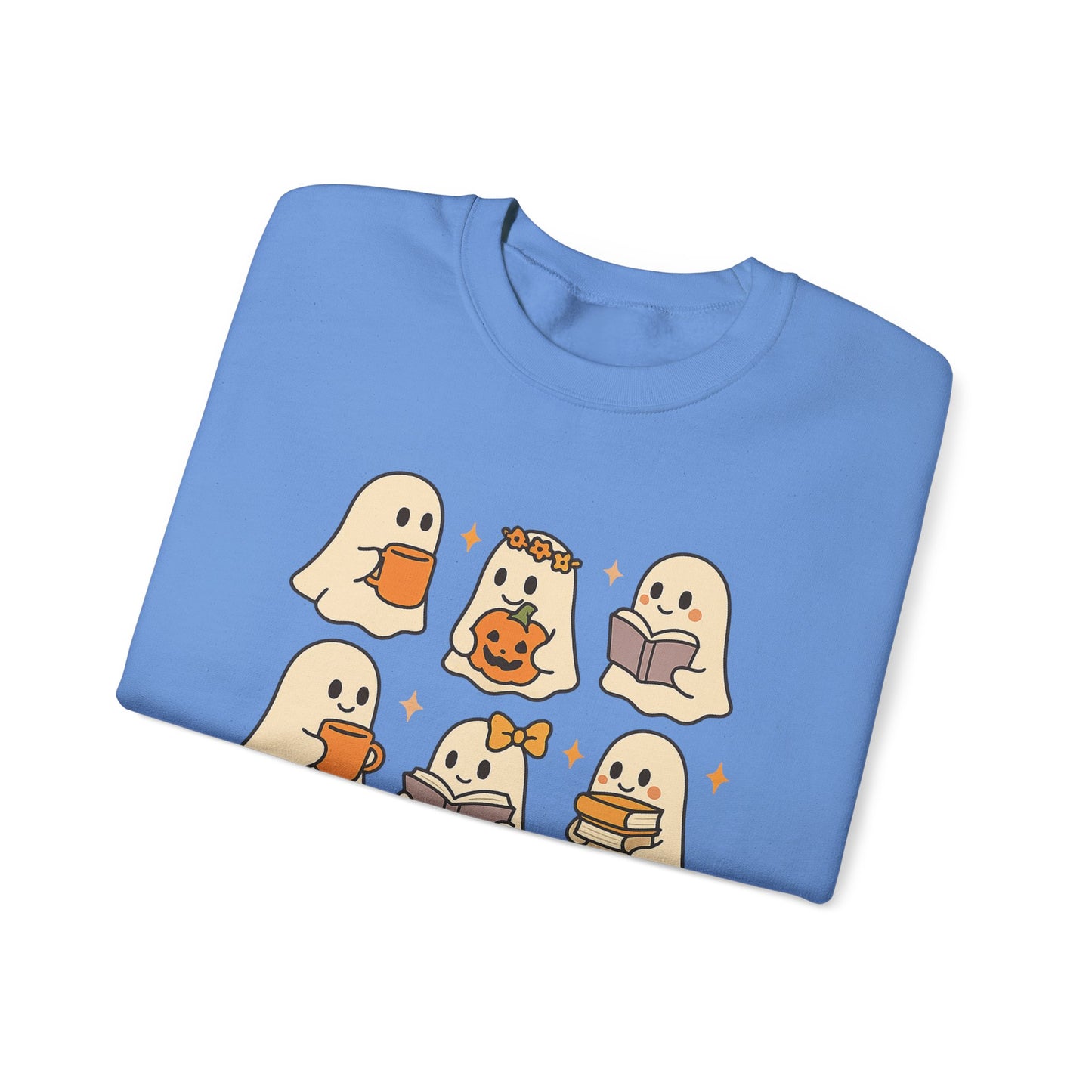 Cute Ghost Unisex Sweatshirt – Cozy Fall & Halloween Crewneck for Book Lovers, Coffee Drinkers & Pumpkin Season