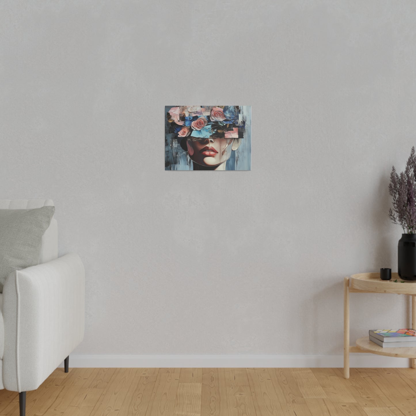 Abstract Floral Beauty: Modern Woman with Rose-Covered Eyes - Bold Wall Art Canvas