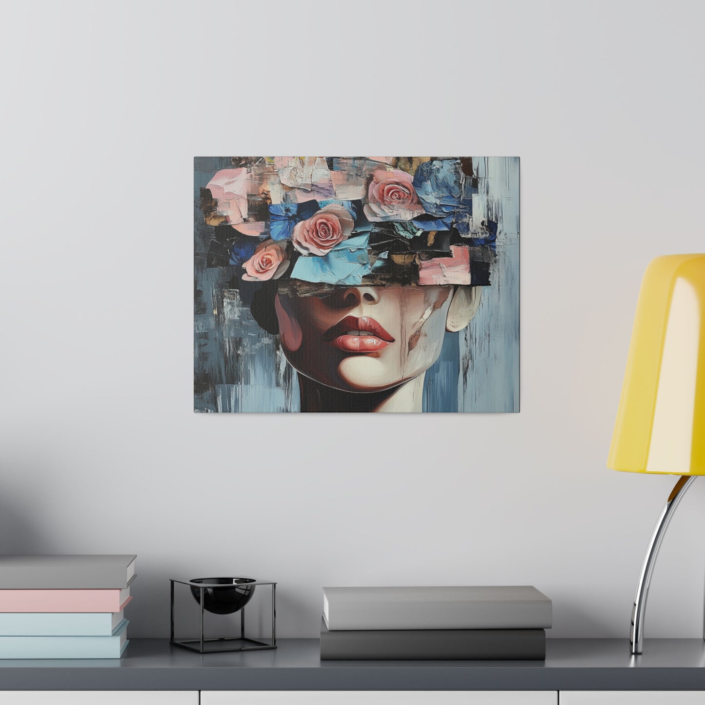 Abstract Floral Beauty: Modern Woman with Rose-Covered Eyes - Bold Wall Art Canvas