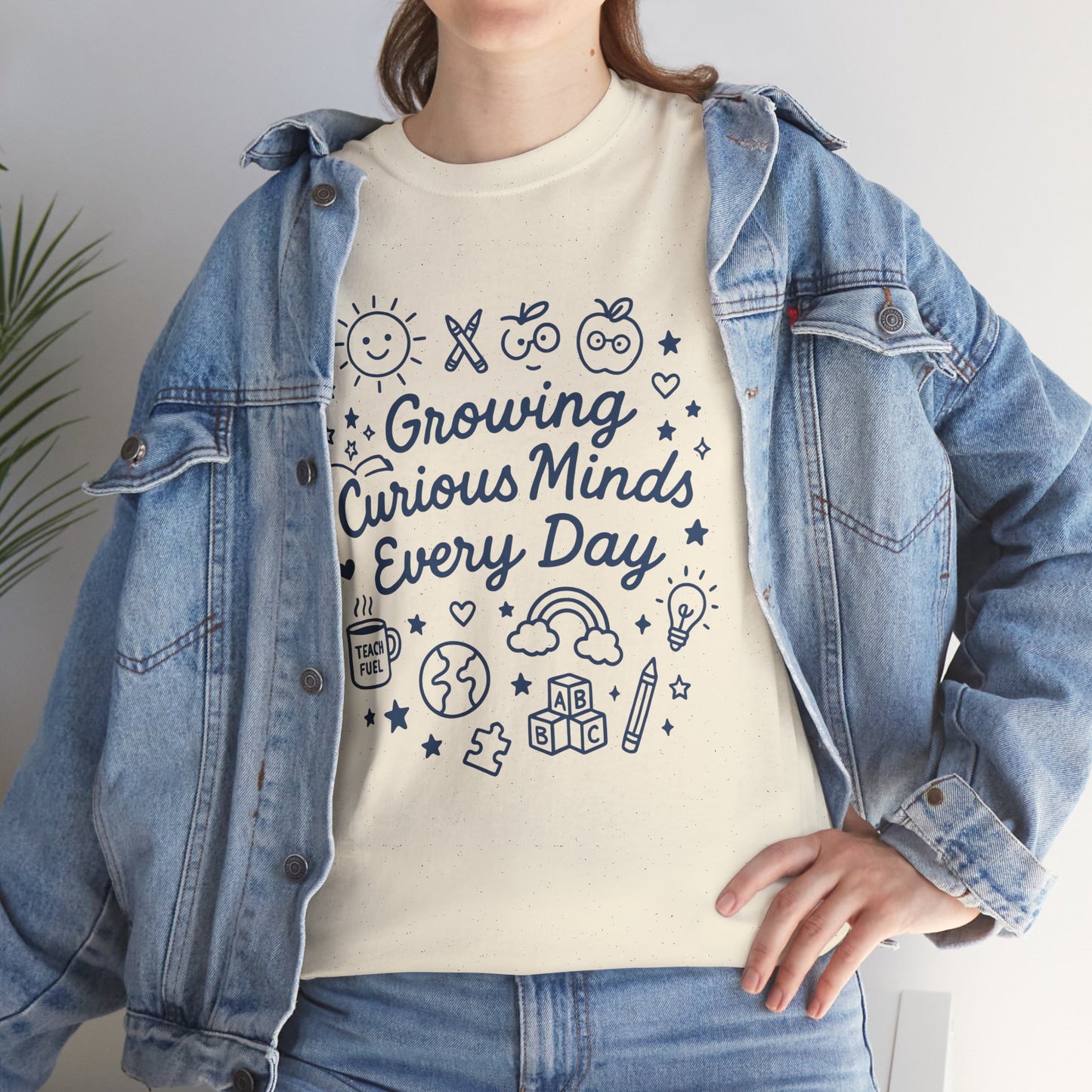 “Growing Curious Minds Every Day – Teacher Graphic Tee for Classroom, Back to School, Preschool, Kindergarten”