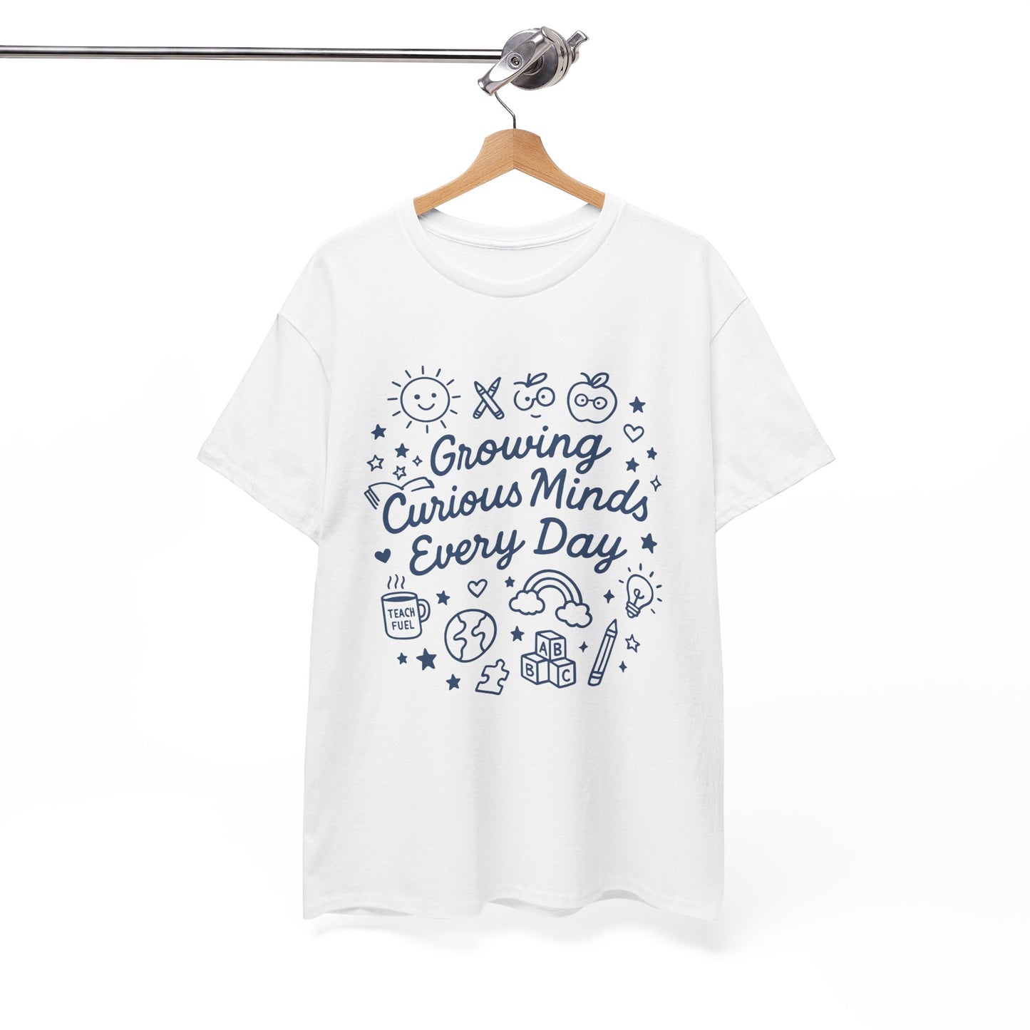 “Growing Curious Minds Every Day – Teacher Graphic Tee for Classroom, Back to School, Preschool, Kindergarten”