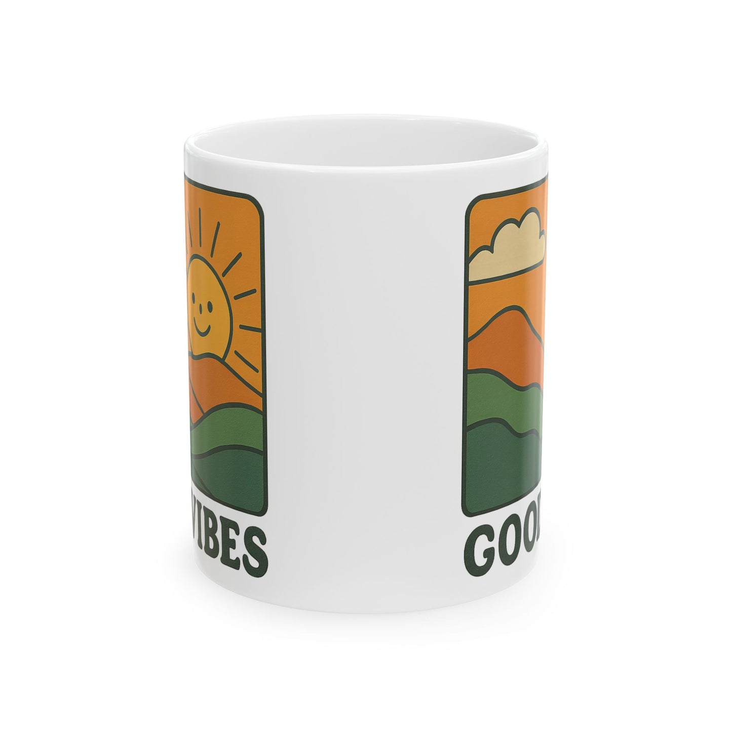 Good Vibes Coffee Mug – 11oz & 15oz Ceramic Cup with Retro Sunshine Design for Positive Morning Energy