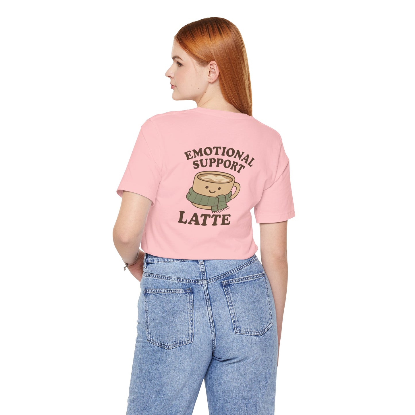 Emotional Support Latte Unisex T-Shirt – Bella + Canvas Coffee Lover Tee, Cozy Aesthetic Fall Shirt, Small Front + Big Back Design