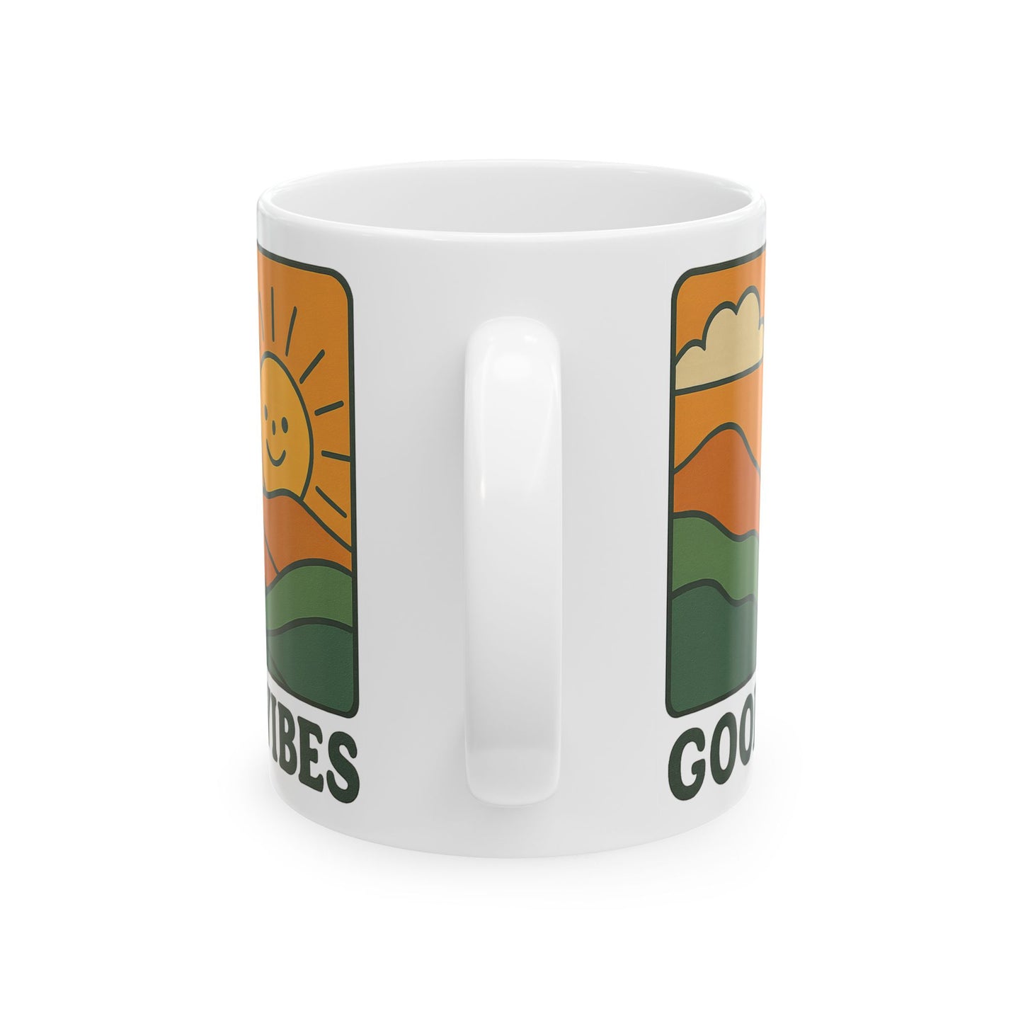 Good Vibes Coffee Mug – 11oz & 15oz Ceramic Cup with Retro Sunshine Design for Positive Morning Energy