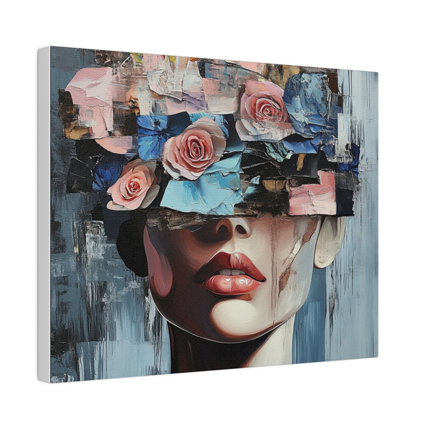 Abstract Floral Beauty: Modern Woman with Rose-Covered Eyes - Bold Wall Art Canvas