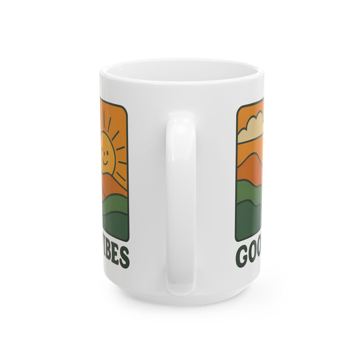 Good Vibes Coffee Mug – 11oz & 15oz Ceramic Cup with Retro Sunshine Design for Positive Morning Energy