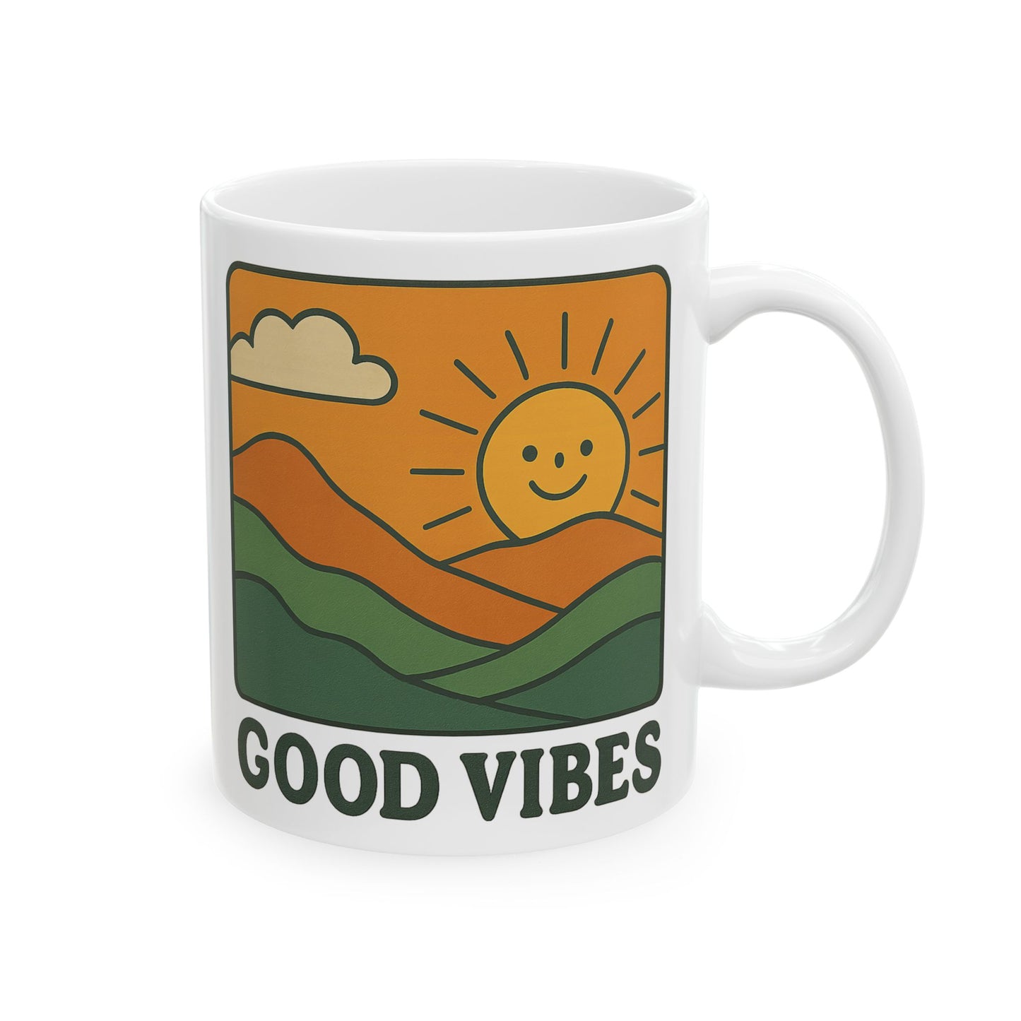 Good Vibes Coffee Mug – 11oz & 15oz Ceramic Cup with Retro Sunshine Design for Positive Morning Energy