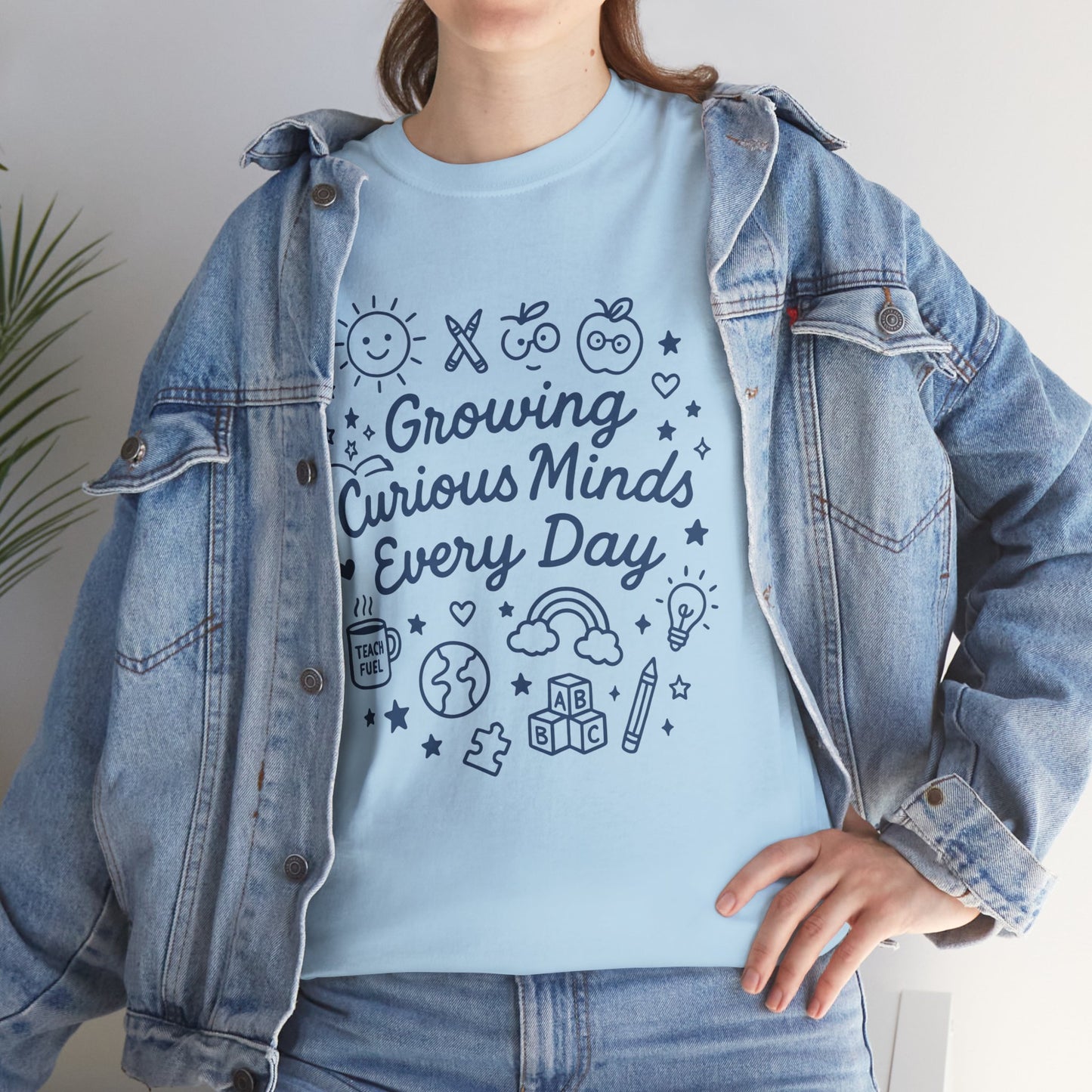 “Growing Curious Minds Every Day – Teacher Graphic Tee for Classroom, Back to School, Preschool, Kindergarten”