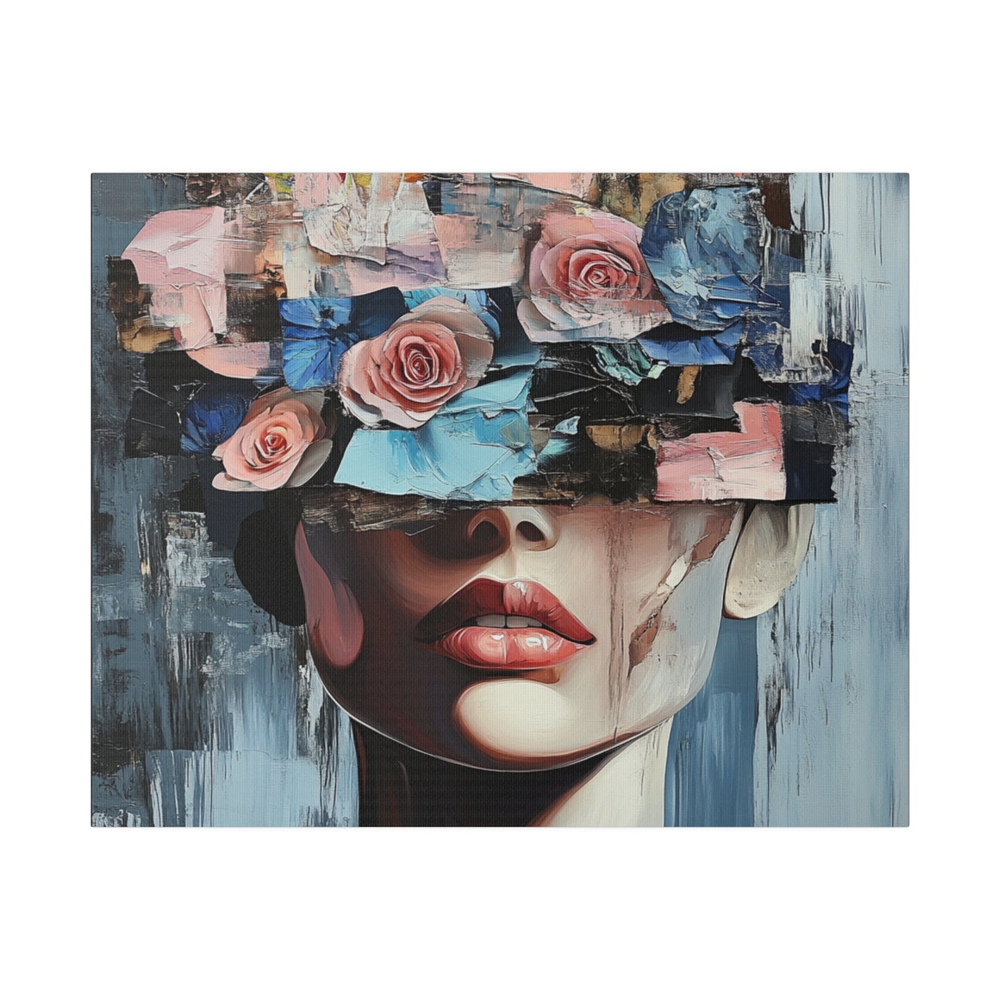 Abstract Floral Beauty: Modern Woman with Rose-Covered Eyes - Bold Wall Art Canvas