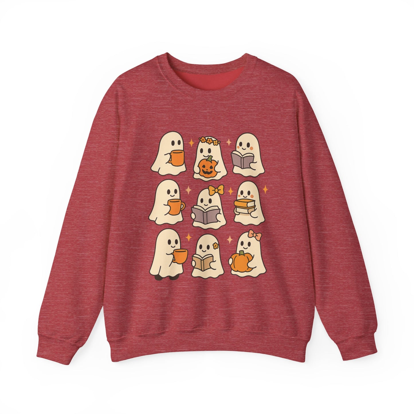 Cute Ghost Unisex Sweatshirt – Cozy Fall & Halloween Crewneck for Book Lovers, Coffee Drinkers & Pumpkin Season