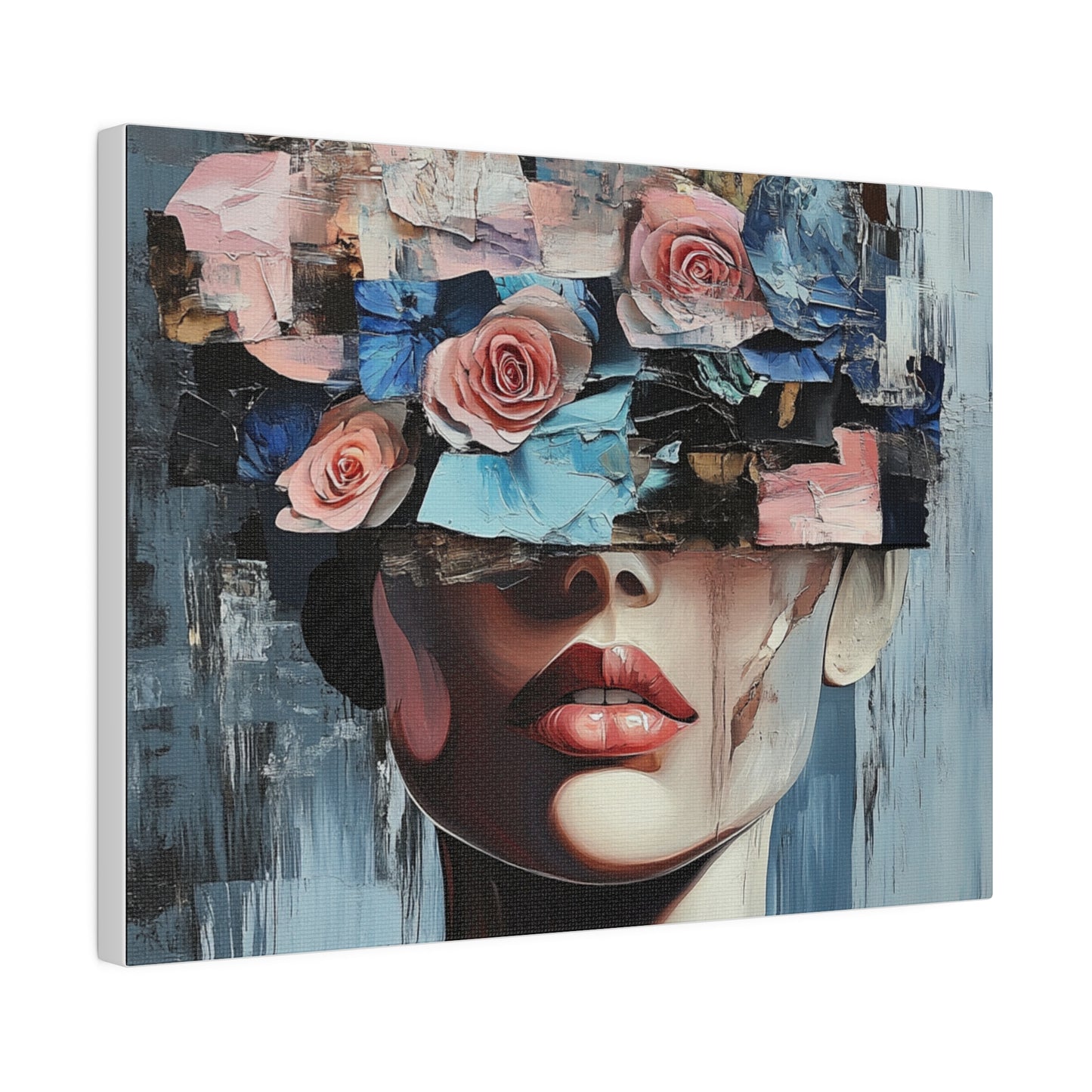 Abstract Floral Beauty: Modern Woman with Rose-Covered Eyes - Bold Wall Art Canvas