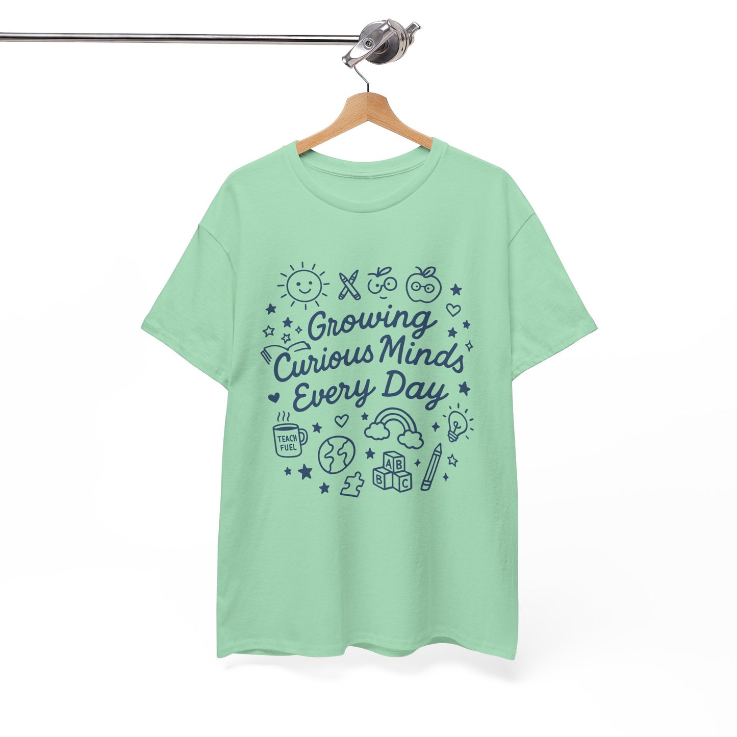“Growing Curious Minds Every Day – Teacher Graphic Tee for Classroom, Back to School, Preschool, Kindergarten”