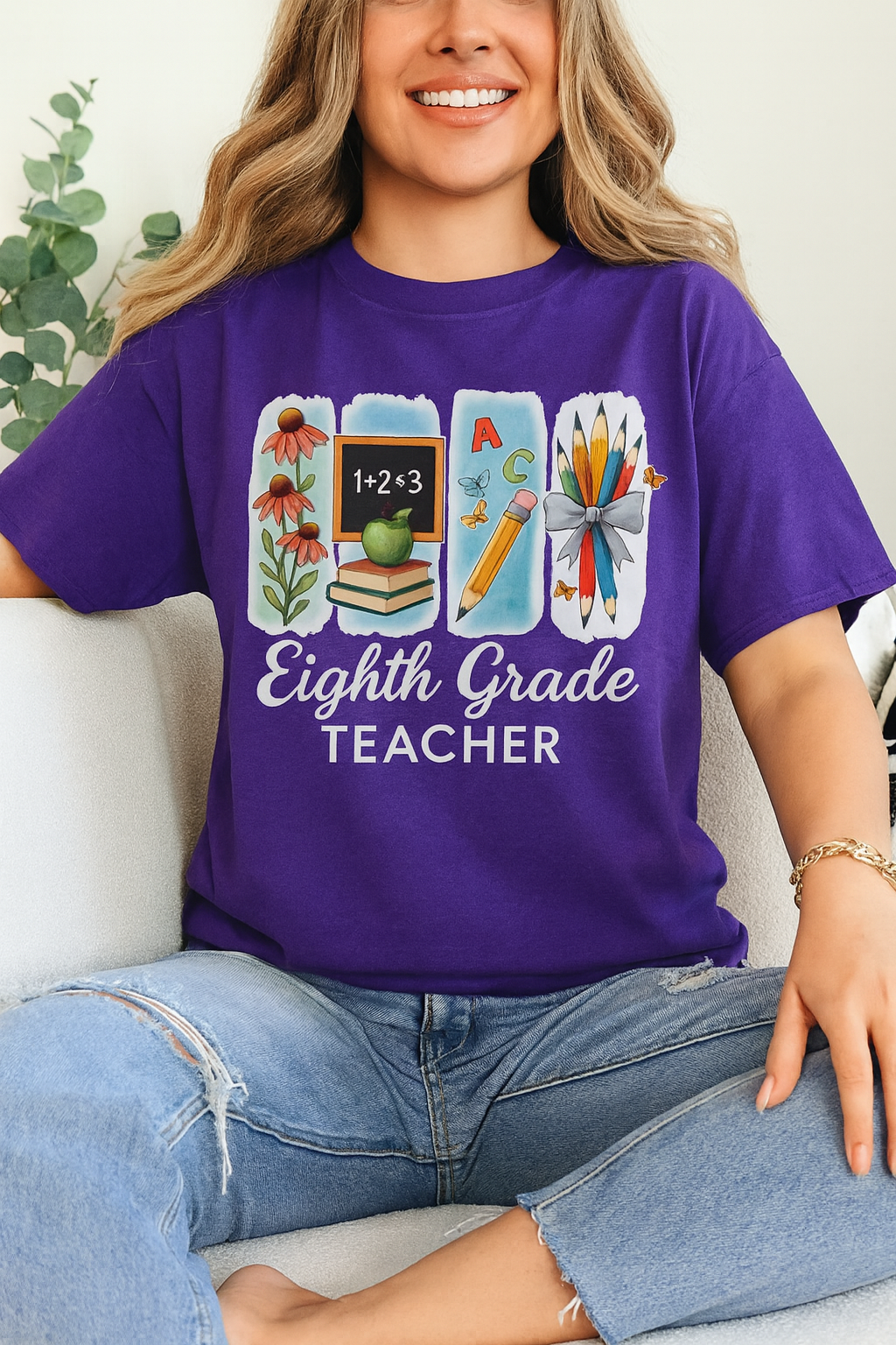 Personalized Eighth Grade Teacher Shirt with Name | Custom Grade Back to School Tee | Cute Gift for Teachers | Teacher Appreciation Shirt