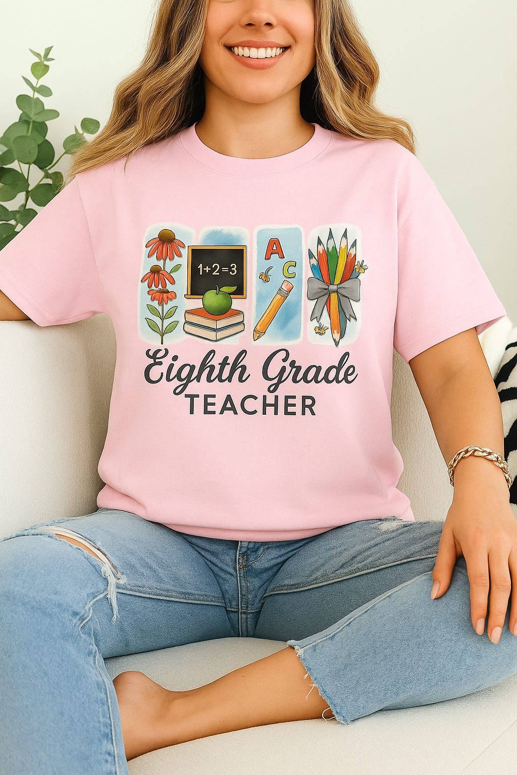 Personalized Eighth Grade Teacher Shirt with Name | Custom Grade Back to School Tee | Cute Gift for Teachers | Teacher Appreciation Shirt