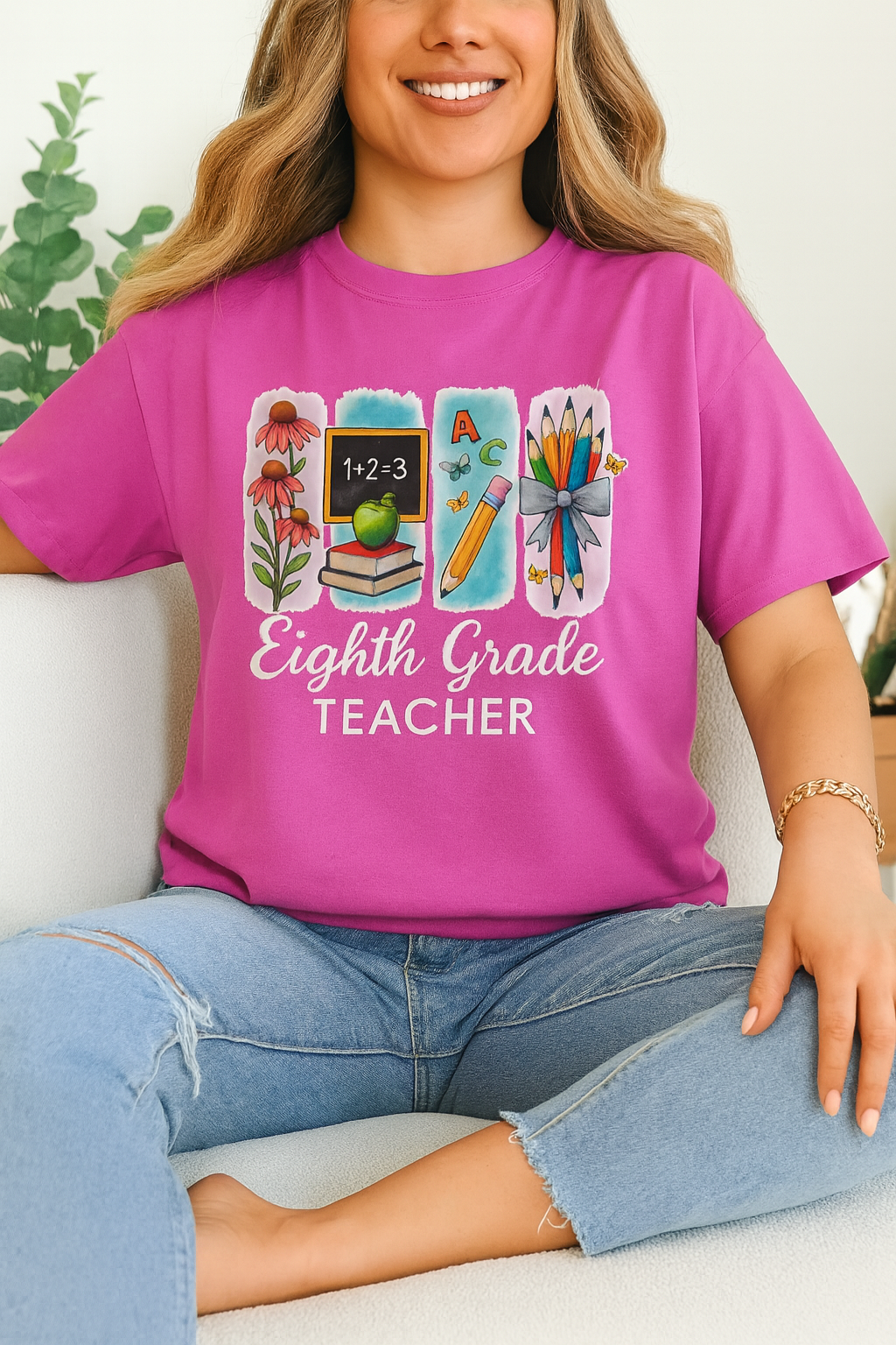 Personalized Eighth Grade Teacher Shirt with Name | Custom Grade Back to School Tee | Cute Gift for Teachers | Teacher Appreciation Shirt